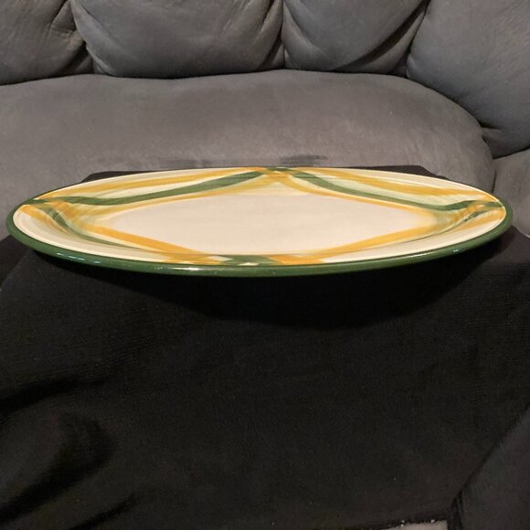 VTG 1950's Vernonware Gingham 12.5" Long Platter-Hand Painted Yellow/Green-EUC - Picture 8 of 9
